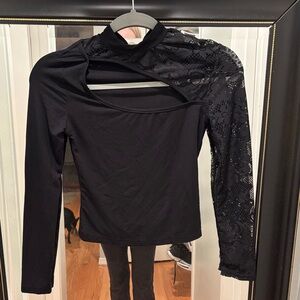 Stylish Black Lace Sleeve Women's Blouse